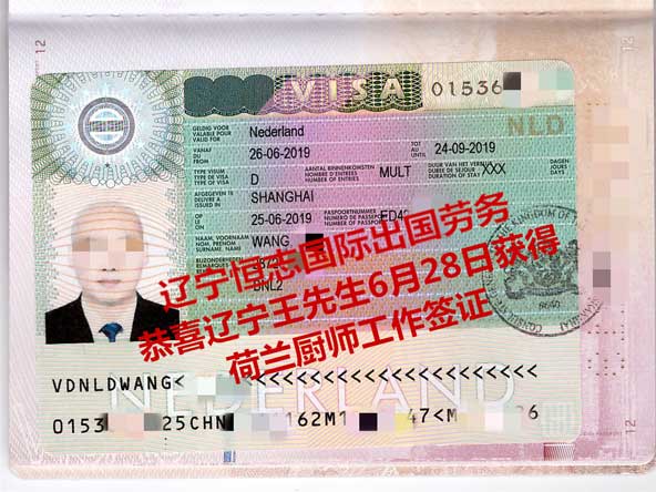 恭喜辽宁王先生获荷兰厨师工签